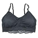 Coobie Seamless Lace Back Scoopneck Bra, Charcoal,One Size