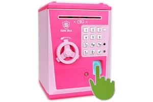 LYGHT Kids Safe Box with Fingerprint Code, Talking Piggy Bank, ATM Savings Bank for Real Money, Great Toy Gift for Children(Pink/Pink)