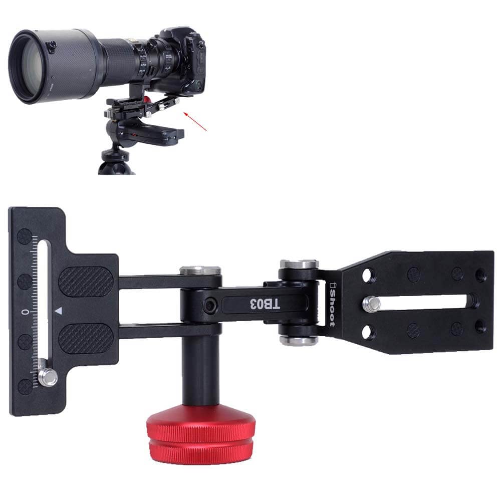 Metal Retractable Camera & Zoom Lens Holder Portable Telephoto Lens Bracket Foldable Long Focus Support, 2in1 Quick Release Plate Compatible with Manfrotto 200PL & Arca-Swiss Fit Tripod Head Clamp
