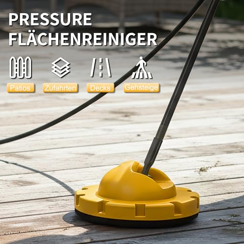 LANCHEZ Hochdruckreiniger 145 bar max Druck, Fördermenge 420 l/h, 7-in-1-Zubehör Kit (500ml Schaumsprüher, Schnellkupplungen, Schnellanschlussdüsen, Terrassenbürste) für Auto, Terrasse, Gelb