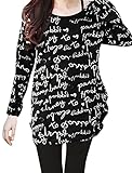 Allegra K Women Round Neck Full Sleeve Letter Prints Pullover Knit Shirt Black L