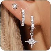 Angelady 14K Gold Plated Earring Sets for Women, Dainty Sun Star Stud Earrings for Multiple Piercing, Trendy Hypoallergenic Huggie Hoop Earrings, Cartilage Dangle Earring Stacks Jewelry Gifts