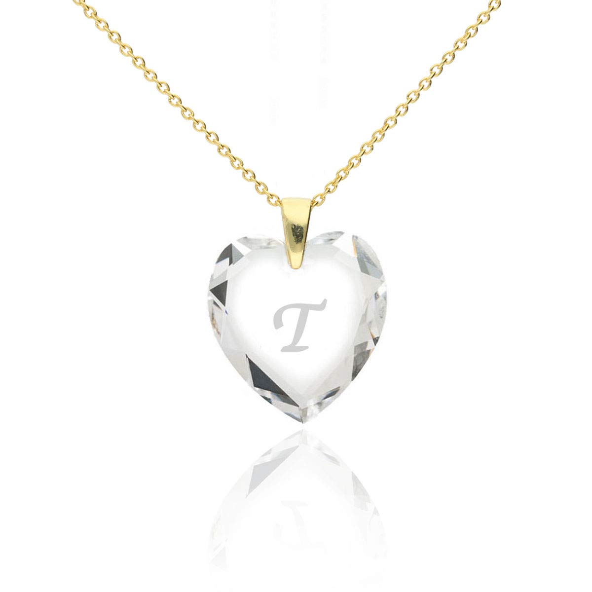 Women's Necklace Gold-Plated 925 Silver with Swarovski Elements Heart Pendant Colour Crystal and Letter Engraving A - Z, Heart Necklace as a Gift for your Wife