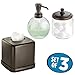 mDesign Soap Dispenser Pump, Facial Tissue Box/Cover/Holder, Canister Jar for Cotton Balls, Swabs, Cosmetic Pads - Set of 3, Bronze/Clear