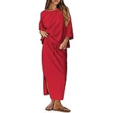 Pungdra Womens 2 Piece Skirt Set for Women Oversized Top and Maxi Skirt Lounge Sets Fall Going Out Matching Outfits