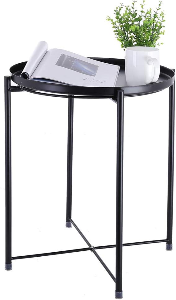 Lataw Simple Style Small Round Table Coffee Table Side Table. Tray Metal End Table, Sofa Table (Black)