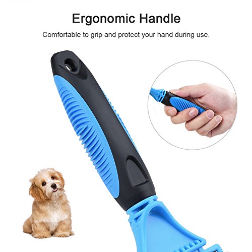 Petacc Useful Pet Dematting Comb Multi-functional Pet Grooming Brush Practical Pet Grooming Tool with 2 Sided Undercoat Rake, Suitable for Dogs and Cats, Blue