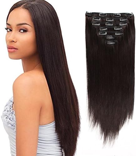 OrderWigsOnline Unprocessed 7A Straight Clip In Human Hair Extensions 1B# Virgin Remy Human Hair 7 Pieces 120gram 18inch