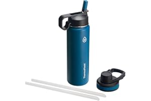 ThermoFlask 24 oz Double Wall Vacuum Insulated Stainless Steel Water Bottle with Spout and Straw Lids, Cobalt