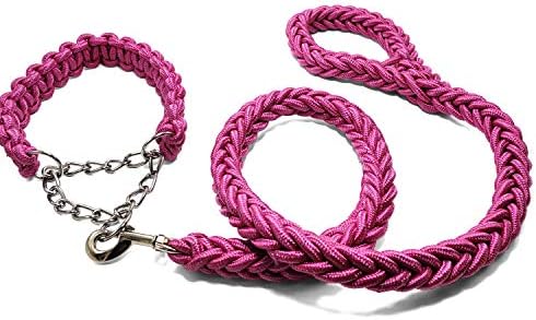 Yzsfirm 4ft Heavy Duty Braided Dog Leashes and Collar Set Black Chain Durable Training Leash for Medium Large Dogs