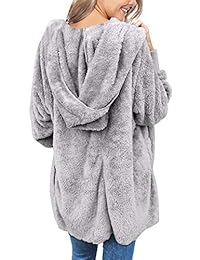 Vetinee - Chaqueta de forro polar con capucha para mujer, estilo casual, piel sintética