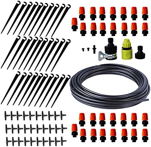 Aqualin 25m / 82FT Automatic Garden Micro Drip Irrigation System Misting Cooling Watering System Garden Irrigation Watering Kit