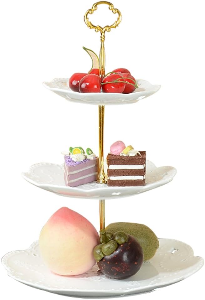 Easeurlife Ceramic Cake Stand Set Dessert Stand 3 Tier Cupcake Tower for Wedding (White, 6" & 8" & 10")