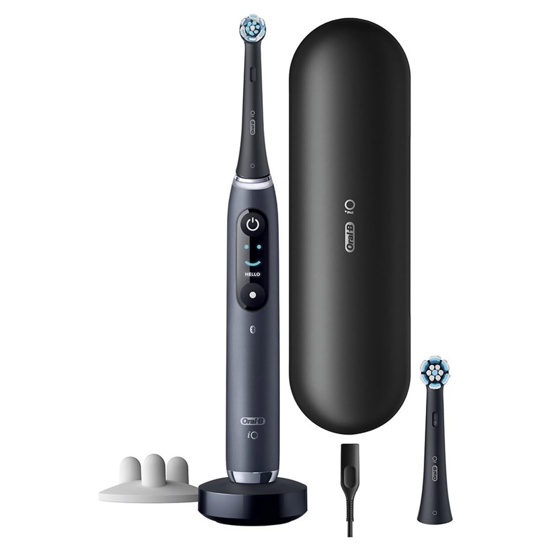 Oral-B iO 9N Elektrische Zahnbürste, Schwarz, Bluetooth, 2 Aufsteckbürsten, 1 Reiseetui mit Ladegerät