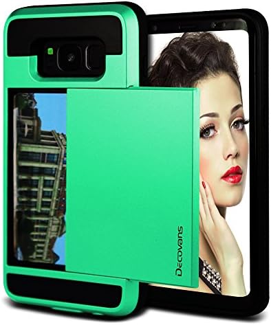 Galaxy S8 Case,Decovans DS13 Slim Armor Galaxy S8 Slide Card Slot Wallent Case Credit Card Pocket Shell with Shockproof Bumper Anti-Scratches Corner Protection Case Cover for Galaxy S8 - Mint Green