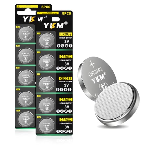 YKM CR2032 3V Lithium Battery 2032 3 Volt Batteries for Key Fob Ring Sensor Watch Button Coin Battery (10 Pack)