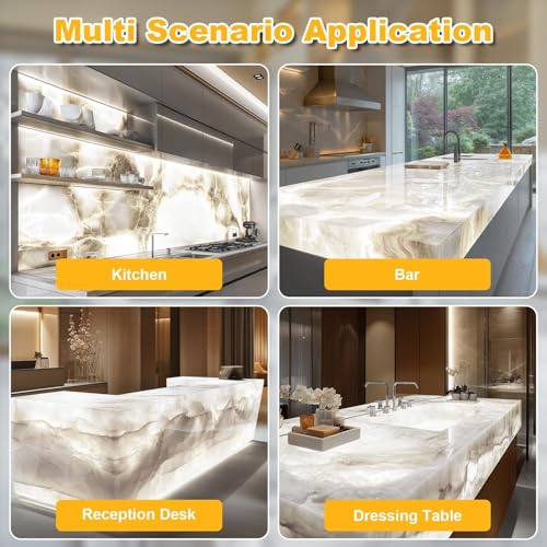 Lichaser 6000K LED Backlight Sheet White 24V 36W, Dimmable LED Panel Sheet Compatible with Alexa, Flexible Backlit Light Remote & APP, 19.7X9.7 Inch for Marble, Onyx, Quartz Countertop (4 Pack)