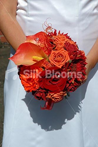 Amazon Lovelyレッド オレンジガーベラローズ Lily秋ウェディングブーケ 造花 オンライン通販