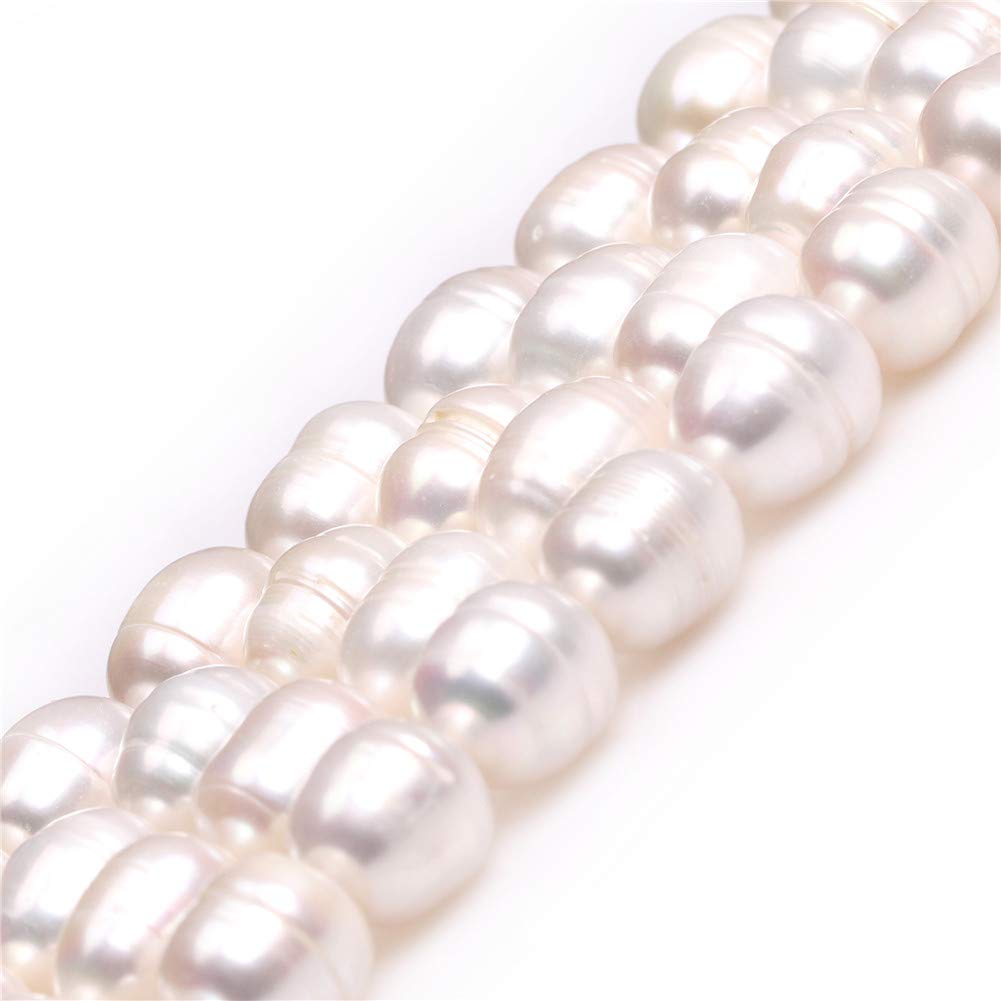 GEM-Inside Real Genuine Pearl Freeform White 10-11x12-13mm Cultured Freshwater Pearl Beads for Jerwelry Bracelets Necklace Crafts Making 15inch