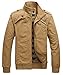 chouyatou Men's Casual Long Sleeve Full Zip Jacket with Shoulder Straps (Large, Khaki)