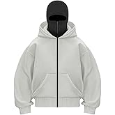 EUDOLAH Balaclava Jacket Zip Up Fashion Double Layer Hoodie Hip Hop Outerwear Jacket Y2K Clothing for Men and Women