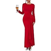 Sulozom Women's 2025 Fall Long Sleeve Bodycon Dress Crewneck Party Cocktail Wedding Guest Long Maxi Dresses