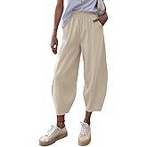 Cicy Bell Women's Summer High Waisted Baggy Pants Casual Cotton Harem Capris Slacks with Pockets