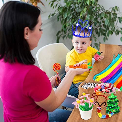 Pipe Cleaners Set, 500PCS Craft Supplies with Chenille Stems Pom Poms Self-Sticking Wiggle Googly Eyes Assorted Colors and Assorted Sizes for DIY School Art Project