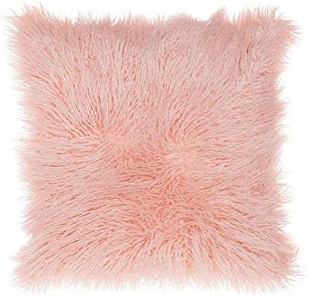 MorisMos Deluxe Home Decorative Super Soft Plush Shaggy Long Mongolian Faux Fur Throw Pillow Cover Pillowcase (45x45cm, Pink)