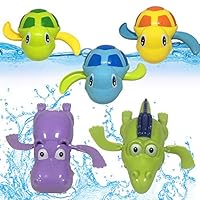 Lyzbbsoy 6 Pcs Baby Bath Toy Turtles Hippo Fish Crocodile Wind Up Toys Floating for Kids