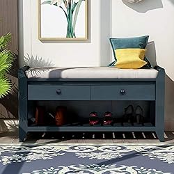 Entryway Storage Bench with Cushioned Seat Shoe