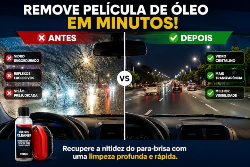 Removedor de Filme de Óleo para Vidros Automotivos com Pulverizador Espuma 120ml Antiembaçante Limpa Para-brisa Espelho Janela Carro