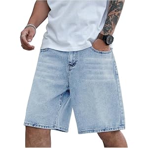 Men Denim Shorts Summer Straight Leg Loose Fit Mid Rise Knee Length Apparel for Daily Outdoor Casual Wearing
