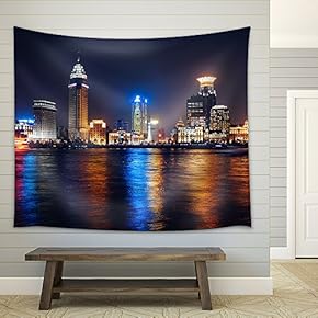 Night View of Bu Building Skyscraper - Fabric Wall Tapestry Home Decor - 51x60 inches