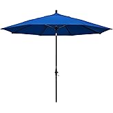 California Umbrella 11Ft Fiberglass Rib Patio Umbrella, Hand-Crank, Tilt-Collar, Black Frame, Solution Dyed Royal Blue Fabric