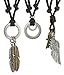 FIBO STEEL 3 Pcs Alloy Vintage Pendant Necklace for Men Women Leather Chain Adjustable