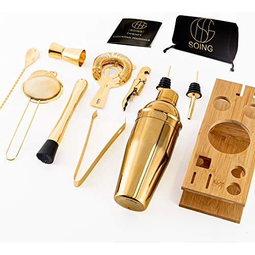 Soing Barkeeper-Set, Goldfarben, perfektes Cocktail-Shaker-Set zum Mixen von Getränken, Edelstahl-Barwerkzeuge mit… – Bild 4