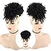LEOSA Afro Puff Drawstring Ponytail Bun with Bangs Synthetic Short Kinky Curly Ponytail Updo Hair Extensions with Two Clips Natural Looking Curly Women
