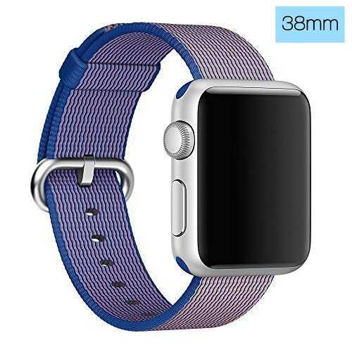 ClockChoice Royal Blue Woven Nylon Band for 38mm Series 1&2 Apple Watch, Uniquely and Artistically Designed Replacement Strap for iWatch, Comfortably Light With Fabric-Like Feel, For Men and Women Use