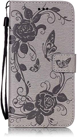 iPhone 7 Plus case,7s Plus case,[Wallet Stand] embossing PU Leather Wallet Flip Protective Case with Card Slots and Wrist Strap for iPhone 7 Plus Case(grey)
