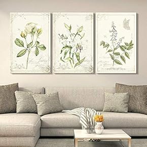 3 Panel Vintage Style Plants and Flowers x 3 Panels