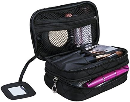 AcmeSoy Portable Makeup Bag, Multifunctional 2-Layer Cosmetic Case Organizer, Storage Bag for Makeup Brushes Toiletry Jewelry Digital accessories (black) …
