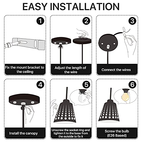 Imoli Industrial Plug in Pendant Kitchen Light Fixtures Farmhouse Modern Black Chandelier Vintage Ceiling Light Fixture Adjustable Hanging Light for Kitchen Island Dining Room Bedroom,E26 Base,1-Pack