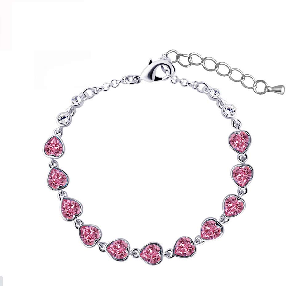 findout ladies 18K white gold plated multicolor Ocean heart star Crystal CZ Bracelet,for women girls, (f1630) (drop heart blue)