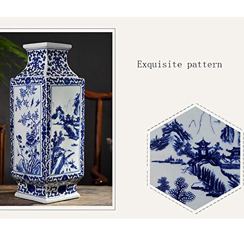 Ceramic Vase Square Blue and White Porcelain vase Living Room Home Ceramic Square vase Blue and White Porcelain Flower and Bird vase countertop