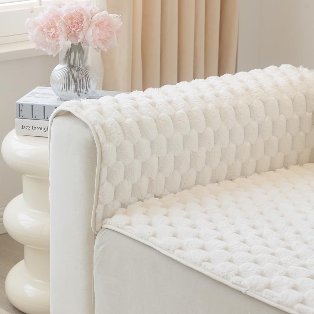 Photo 1 of Awjcsv Couch Cover for Dogs Washable, Waterproof Couch Covers for 3 Cushion Couch Sofa Pet Friendly, Soft and Anti Slip (White, 1pc/28"x 28"/Armrest or Backrest Cover)