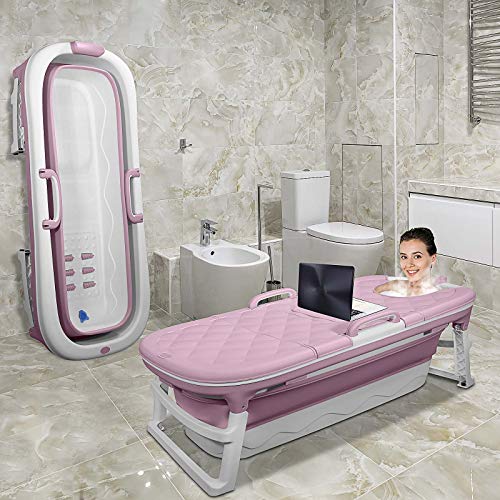 54 inches Large Portable Foldable Bathtub Soak 3-Stage Tub for Adult/Children/Toddlers Efficient Maintenance of Temperature Bath Tub SPA & Foot Massage EuroBath Plastic Non-slip Pink