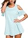 HBEYYTO Womens Cold Shoulder Striped Print T Shirt Short Sleeve Round Neck Casual Loose Tops and Blouse S-XXL