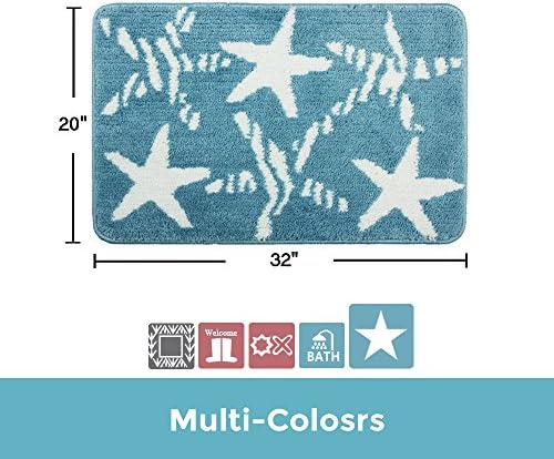 DADA HOMETEXTILE Bath Rug Non slip Washable Design Bath Mat Absorbent Mold Resistant Antibacterial Microfiber Bath Mat(Light Blue, 32x20in)