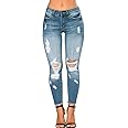CME SHOWU Women Skinny Ripped Jeans Stretch Distressed Destroyed Denim Pants